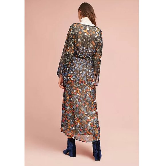 Anthropologie Primrose Kimono / One Size / Black Floral Motif Long Robe - Picture 3 of 7